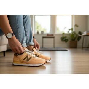 New Balance 574 WL574BK2 Womens Size 9 Peach Orange Suede Sneakers